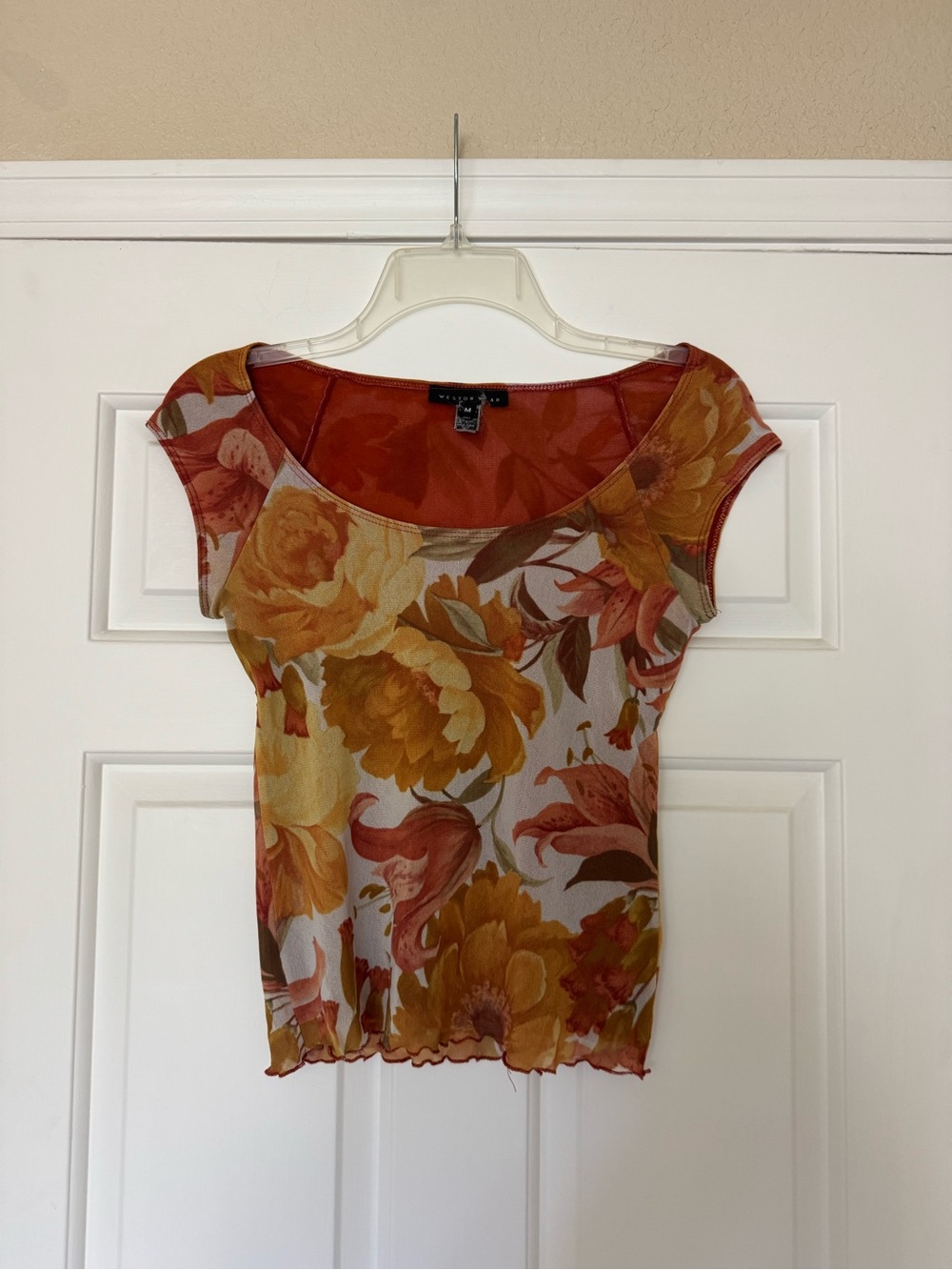 Vintage Weston Wear Orange Floral Mesh Boatneck Top